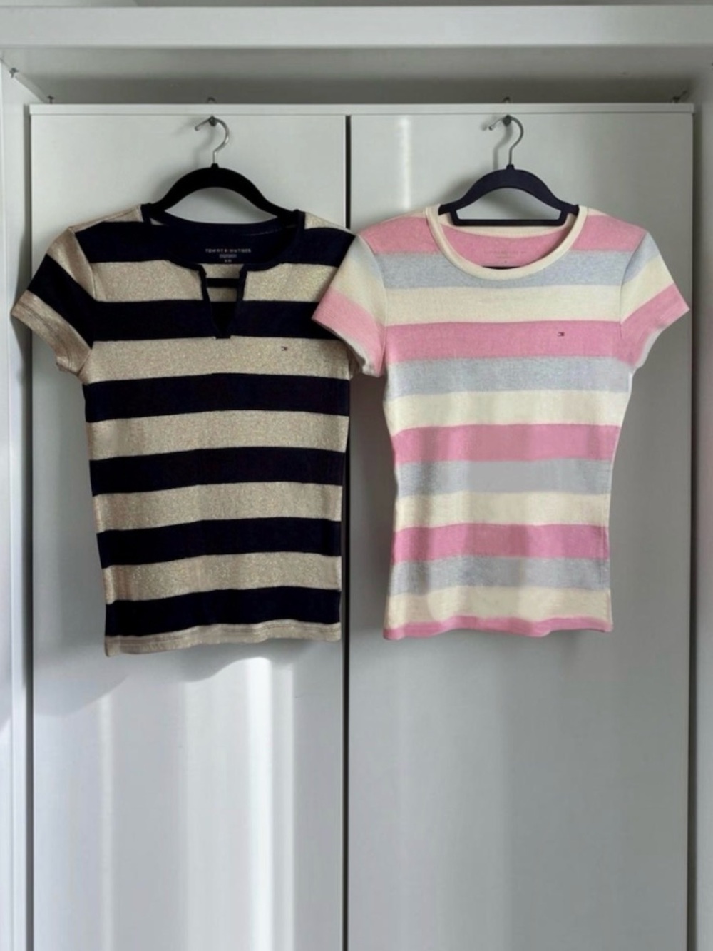 Tommy Hilfiger Striped Short Sleeve T-shirts in Pink/Gray/Cream & Black/Cream